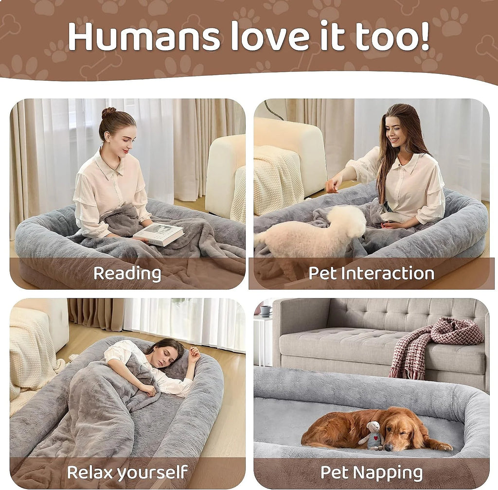 Kromax 71x43x10 Large Human Dog Bed for Adults Orthopedic Washable Cover Light Grey