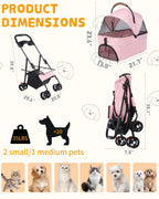 Portable Pet Stroller with Removable Pet Carrier Foldable Stroller for Small to Medium-Sized Cats and Dogs