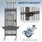 Large Bird Cage, Metal Parakeet Cage with Play Top, Wood Perches & Feeder, Spacious Rolling Flight Cage for Parrots, Cockatiels