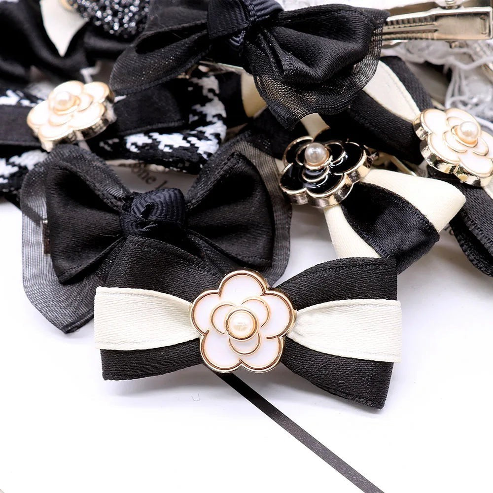 10PCS Dog Bows Wirh Metal Clips Black Style Plush Pearl Puppy Bows Hair Accessories For Dogs Pet Small Dog Bowknots