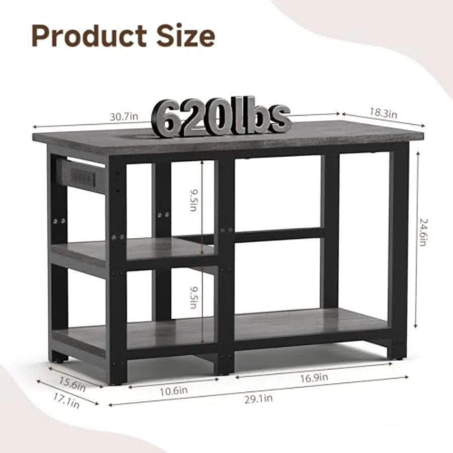 35-40 Gallon Fish Tank Stand with 5 in 1 Power Outlets, 31x18 Inch Heavy Duty Metal Frame Aquarium Stand, Adjustable Storage Sh