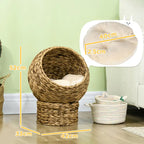Rattan cat basket, cat cave, cat house, cat bed with cushion, pet bed, water hyacinth, brown, 42 x 33 x 52 cm