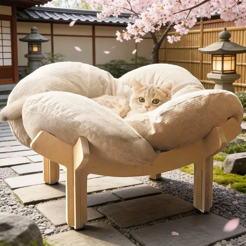 Mincy Pets Wooden High-Leg Cat Bed: Raised Pet Sofa with Cushion product photo.