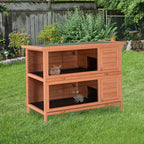 54" 2-Story Large Rabbit Hutch Bunny Cage - Wooden Pet House for Small Animals, Lockable Doors, No Leak Tray, Waterproof Roof, Outdoor/Indoor Use, Orange