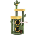 48.5in Cat Tree Oasis-Themed Fleece-Covered Cat Tree Tower, Cactus Cat Condo with 3 Perches/Scratching Posts/Toys, Cute Cat House Activity Center, Anti-tipping, Ideal Christmas Gift for Indoor Cat Kitty, Green & Yell