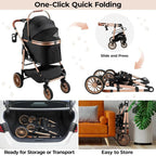 Foldable Pet Stroller for Medium Dog Cat Up to 55 lbs,All-Terrain 3-in-1 Dog Stroller with Carrier,Storage Basket,Cup Holder