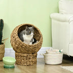 Rattan cat basket, cat cave, cat house, cat bed with cushion, pet bed, water hyacinth, brown, 42 x 33 x 52 cm