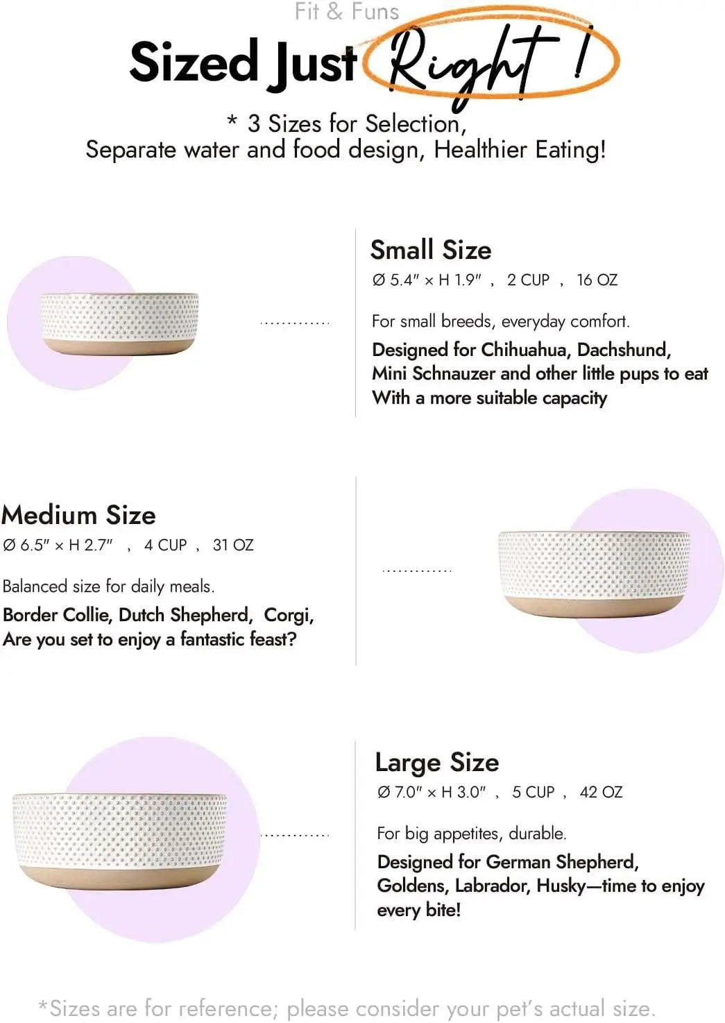Ceramic Dog Bowls for Medium Large Dogs - 5 Cup Large Dog Food and Water Bowls with Wood Stand, Cute Pet Dishes Set of 2, Lines+Dot