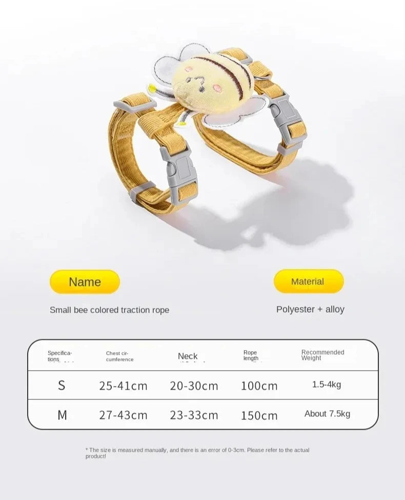 Cat Harness Leash Collar Set Adjustable Cartoon Bee Double Layer Dog Harness for Small Medium Pet Collar Leash Outdoor Walking