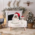 Luxury Soft Warm Plush Cat Bed Nesting Chair with Wood Legs Washable Waterproof Cushion Pad Pet Bed for Small Animals