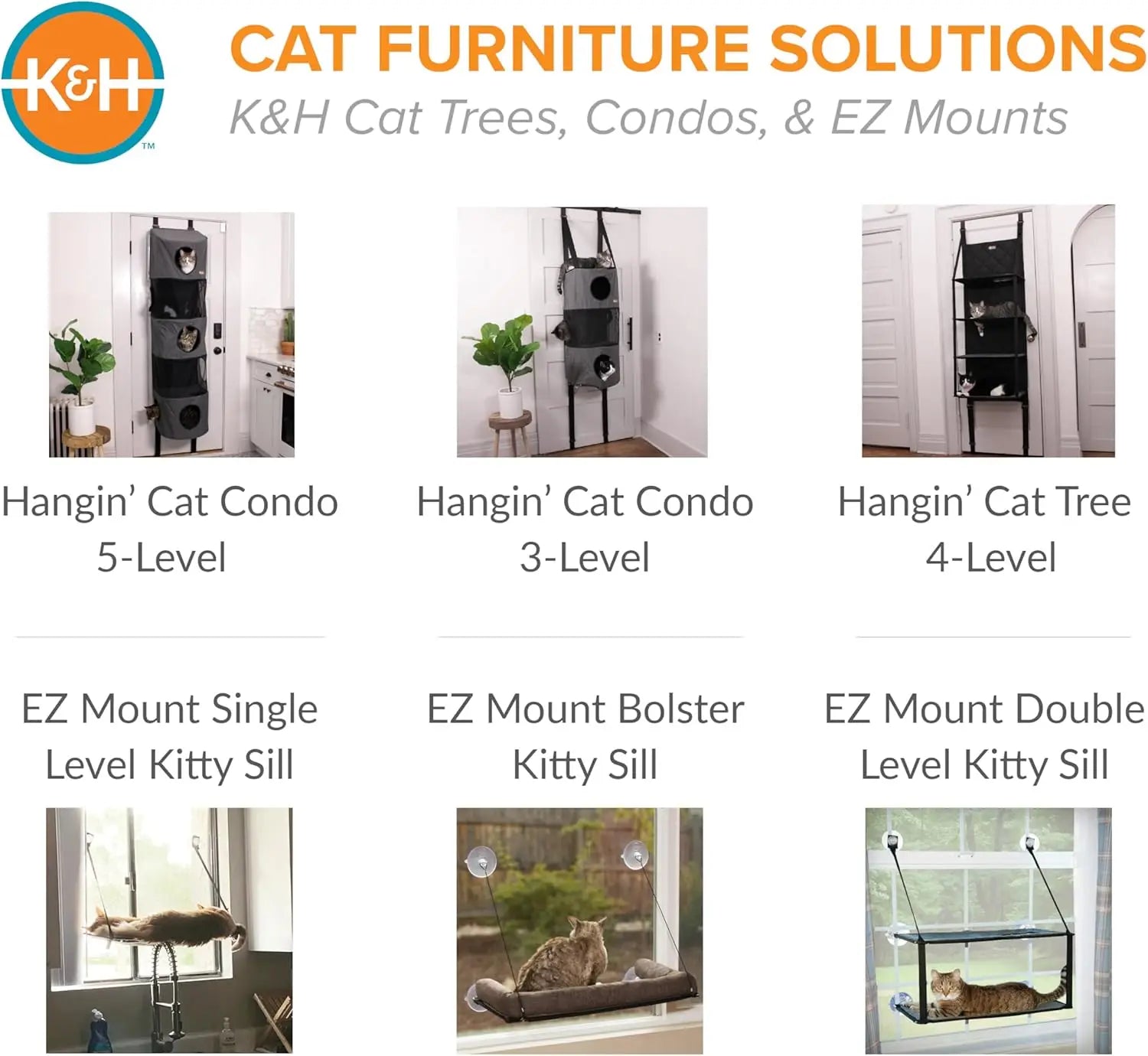 K&H Pet Products Hangin Cat Tree Door Mounted Cat Furniture, Space Saving Multi-Level Wall Perch Hammock Bed, Interconnecting Le