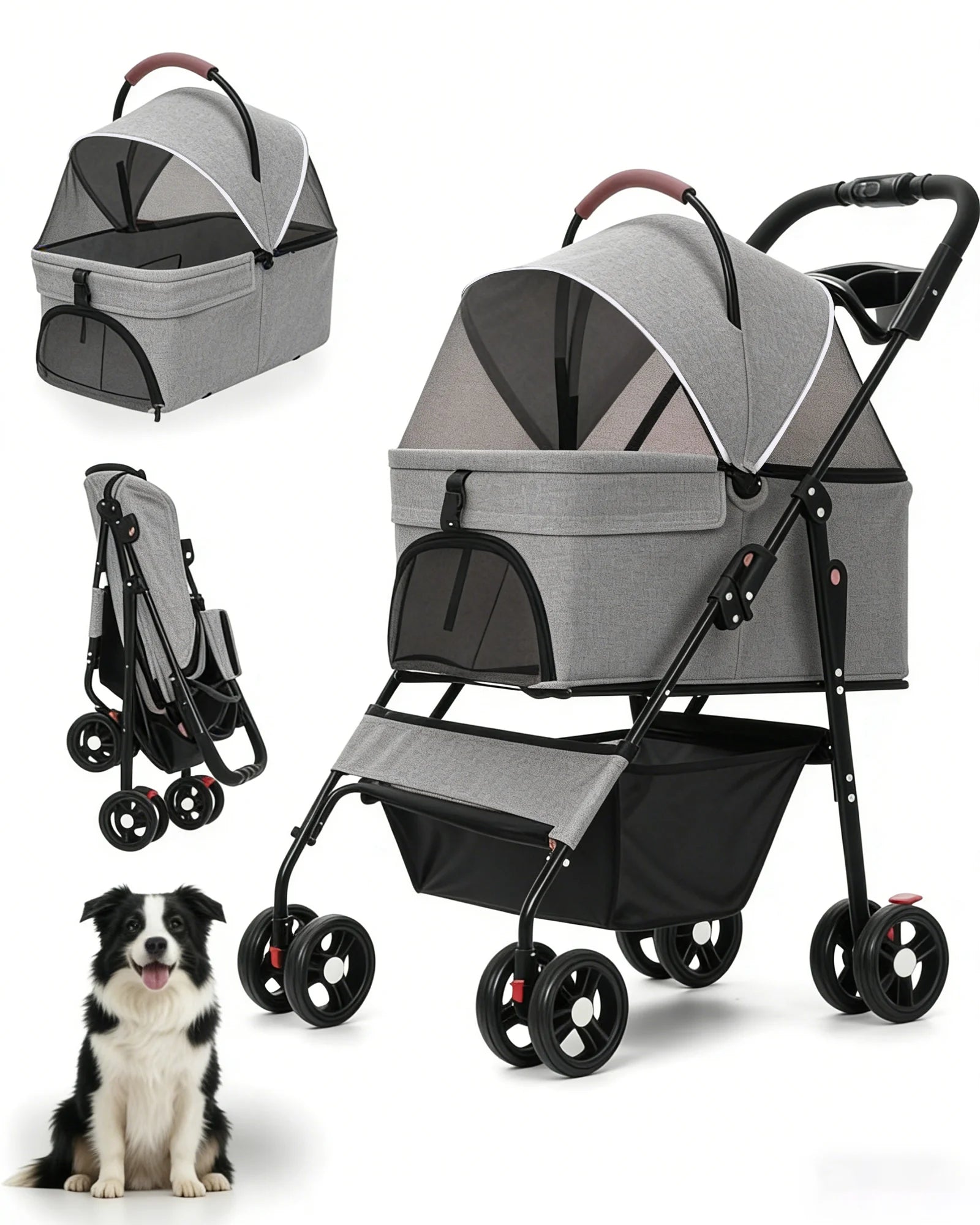 Mincy Pets Portable Pet Stroller with Removable Carrier product photo.