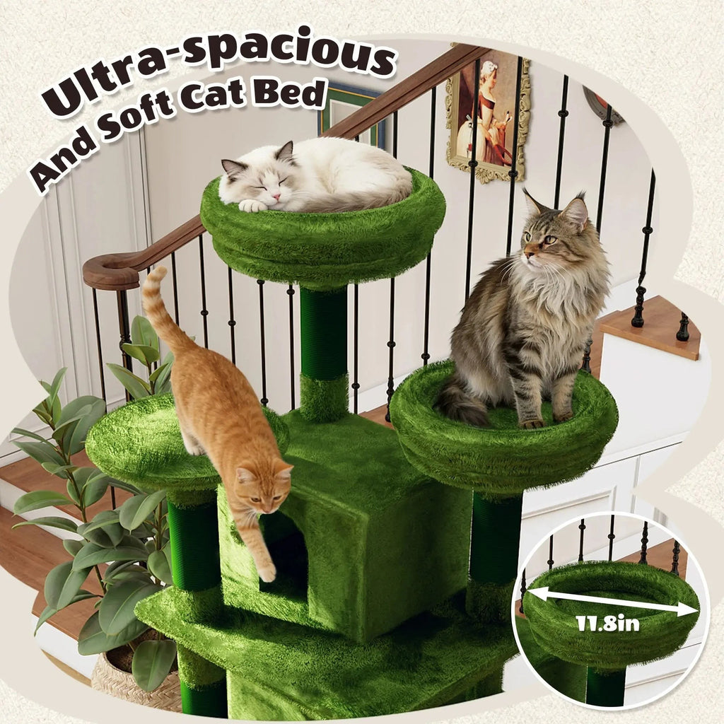 Large 70.87in Cat Tree W/2 Private Condos,3 Perches&Hanging Hammock,Skin-Friendly Short Plush&No Sharp Edges,Natural Sisal Scratching Areas,Safe & Stable for Multi-Cat Families,Kittens to Senior Cats