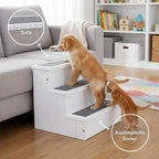3 Step Wooden Dog Steps Pet Stairs for Dogs, Cat Ladder for Bed Couch with Storage White