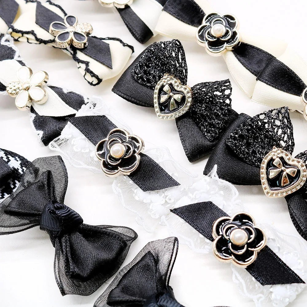 10PCS Dog Bows Wirh Metal Clips Black Style Plush Pearl Puppy Bows Hair Accessories For Dogs Pet Small Dog Bowknots