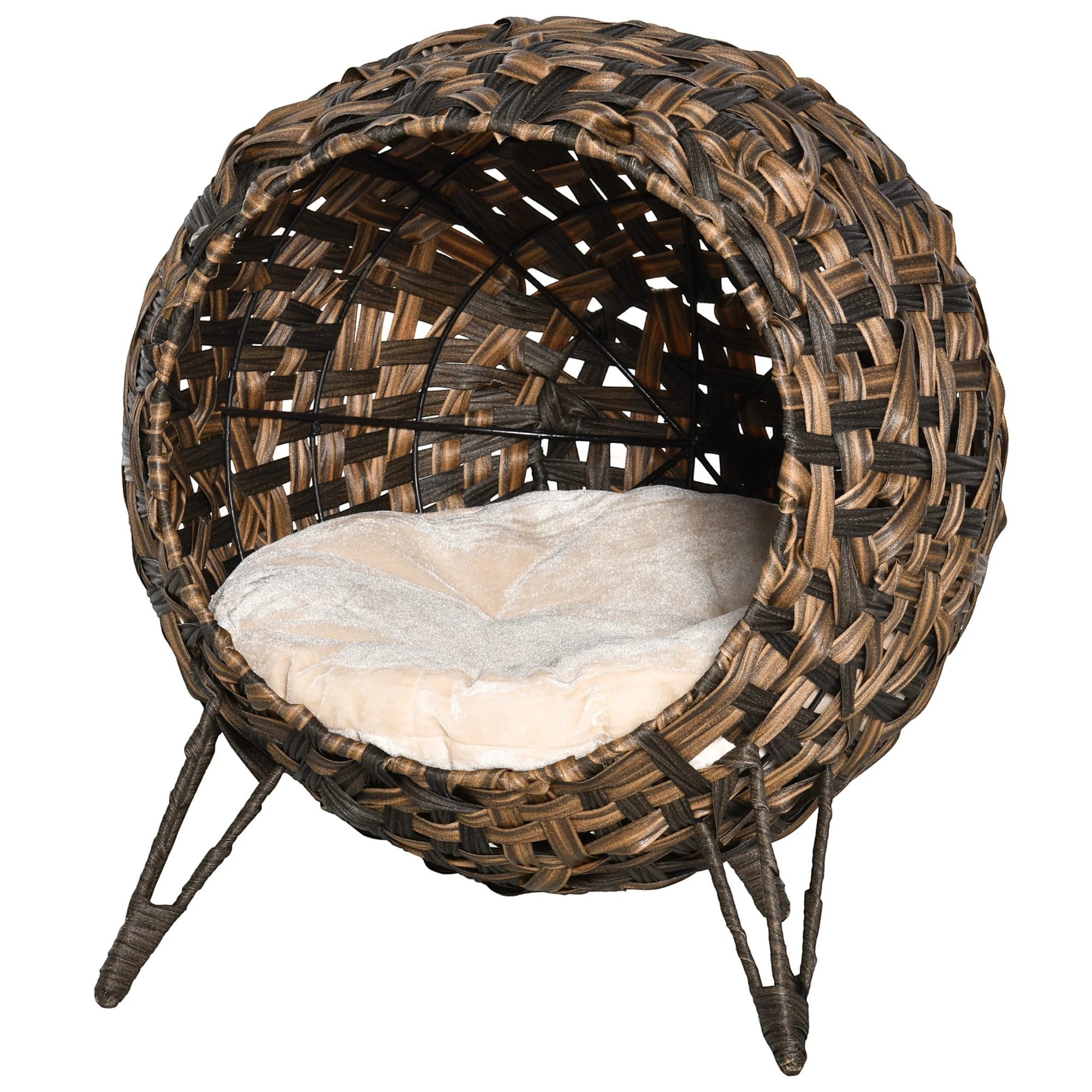 Hyacinth Cat House: Elevated Woven Egg Chair with Cushion
