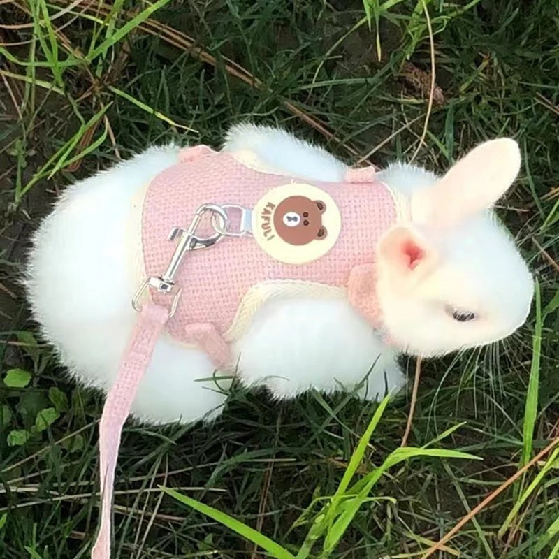 Mincy Pets Cartoon Print Rabbit & Cat Harness Leash Set product photo.