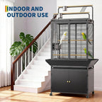 Large Bird Cage, 71" h Rolling Birdcage with Play Top & Storage Cabinet, Wood Parakeet Cage for Macaw Parakeet Parrot Cockatiel Budgie (Dark Walnut)