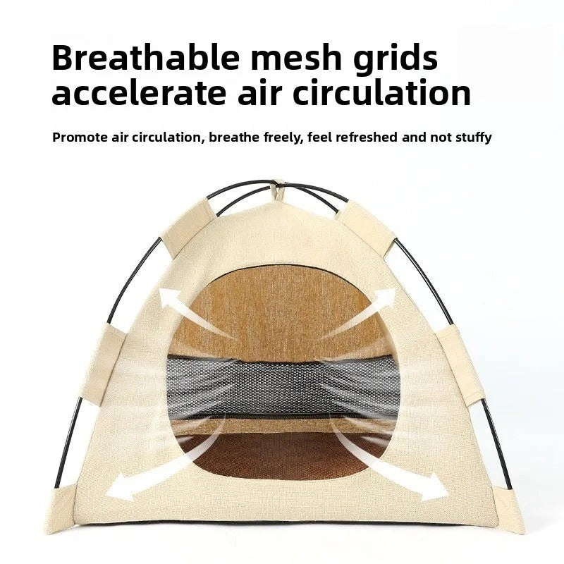 Portable Cat Tent Bed Breathable Oxford Pet House with Double-sided Mat Summer Cooling Cat Cave for Indoor Outdoor Cats Dogs