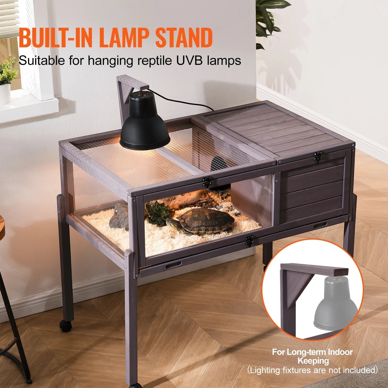 SucceBuyTortoise Habitat Tortoise House Indoor&Outdoor Rolling Tortoise Enclosure with Light Stand Reptile Enclosure Animal Cage