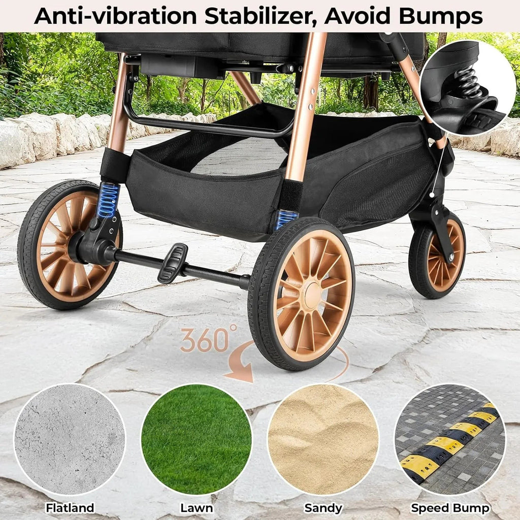 Foldable Pet Stroller for Medium Dog Cat Up to 55 lbs,All-Terrain 3-in-1 Dog Stroller with Carrier,Storage Basket,Cup Holder