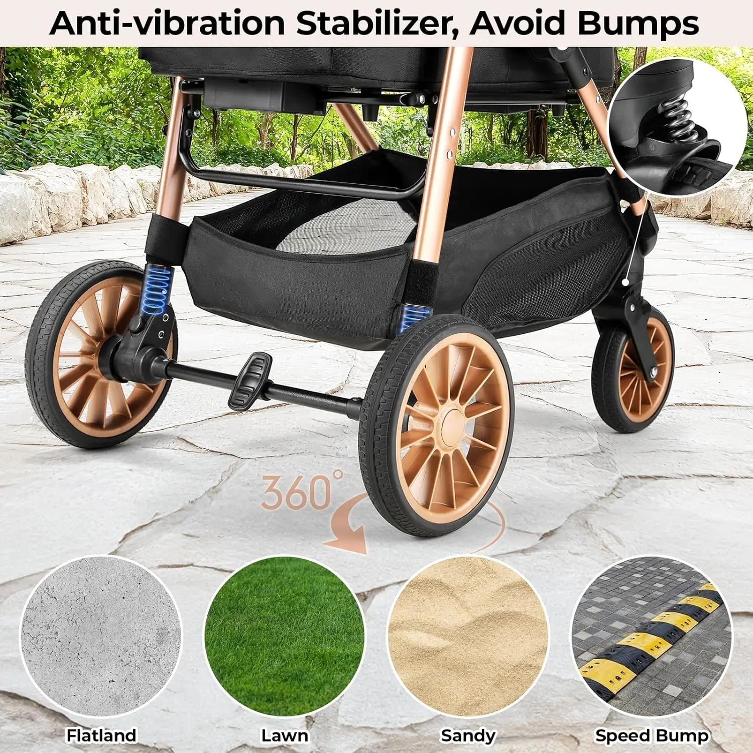 Foldable Pet Stroller for Medium Dog Cat Up to 55 lbs,All-Terrain 3-in-1 Dog Stroller with Carrier,Storage Basket,Cup Holder