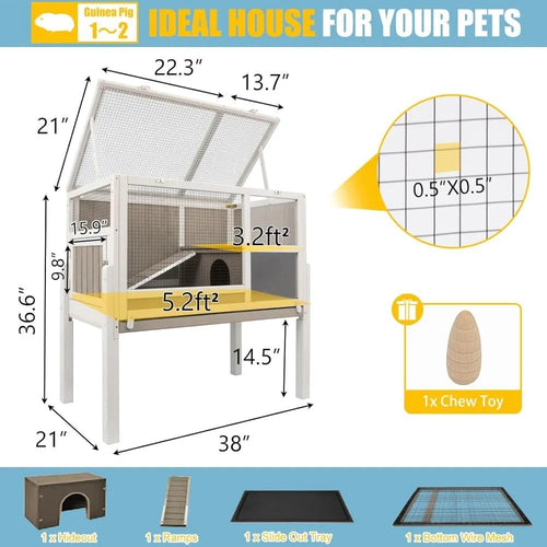 Mincy Pets 2-Story Wooden Guinea Pig Cage product photo.