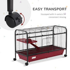41"L Small Animal Cage - Rabbit Hutch, Ferret Pet Play House with Feeder, Rolling Wheels, Platform & Ramp