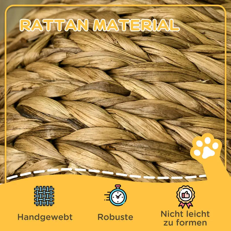 Rattan cat basket, cat cave, cat house, cat bed with cushion, pet bed, water hyacinth, brown, 42 x 33 x 52 cm