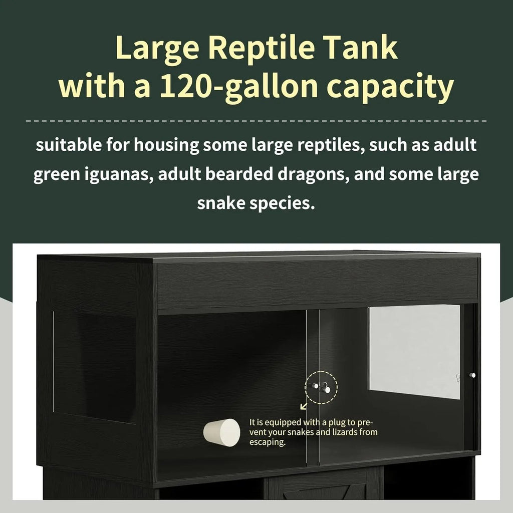 120 Gallon Reptile Tank with Stand, 4x2x2 Terrarium for Bearded Dragon Snake Lizard, Sliding Door Mesh Top