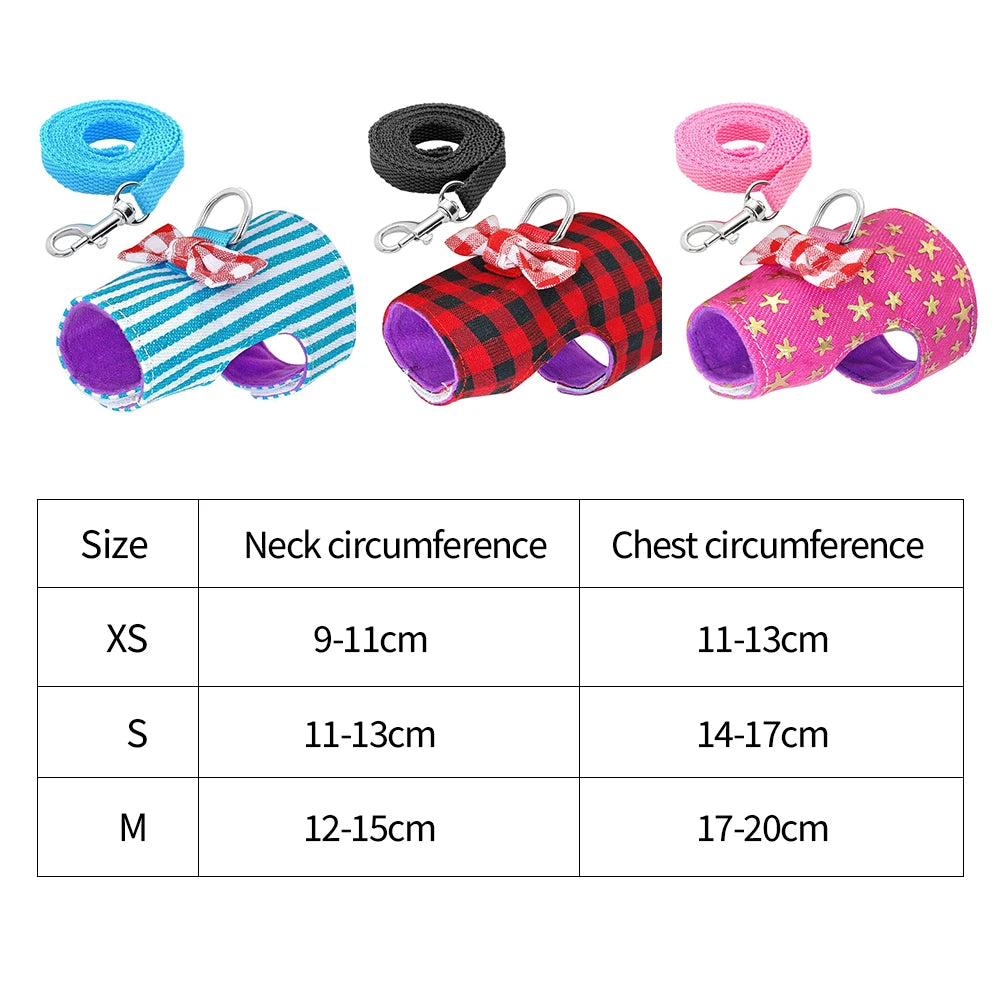 Small Pet Bowknot Vest Harness Adjustable Anti Escape Rabbit Hamster Ferret Safe Nylon Outdoor Going Out