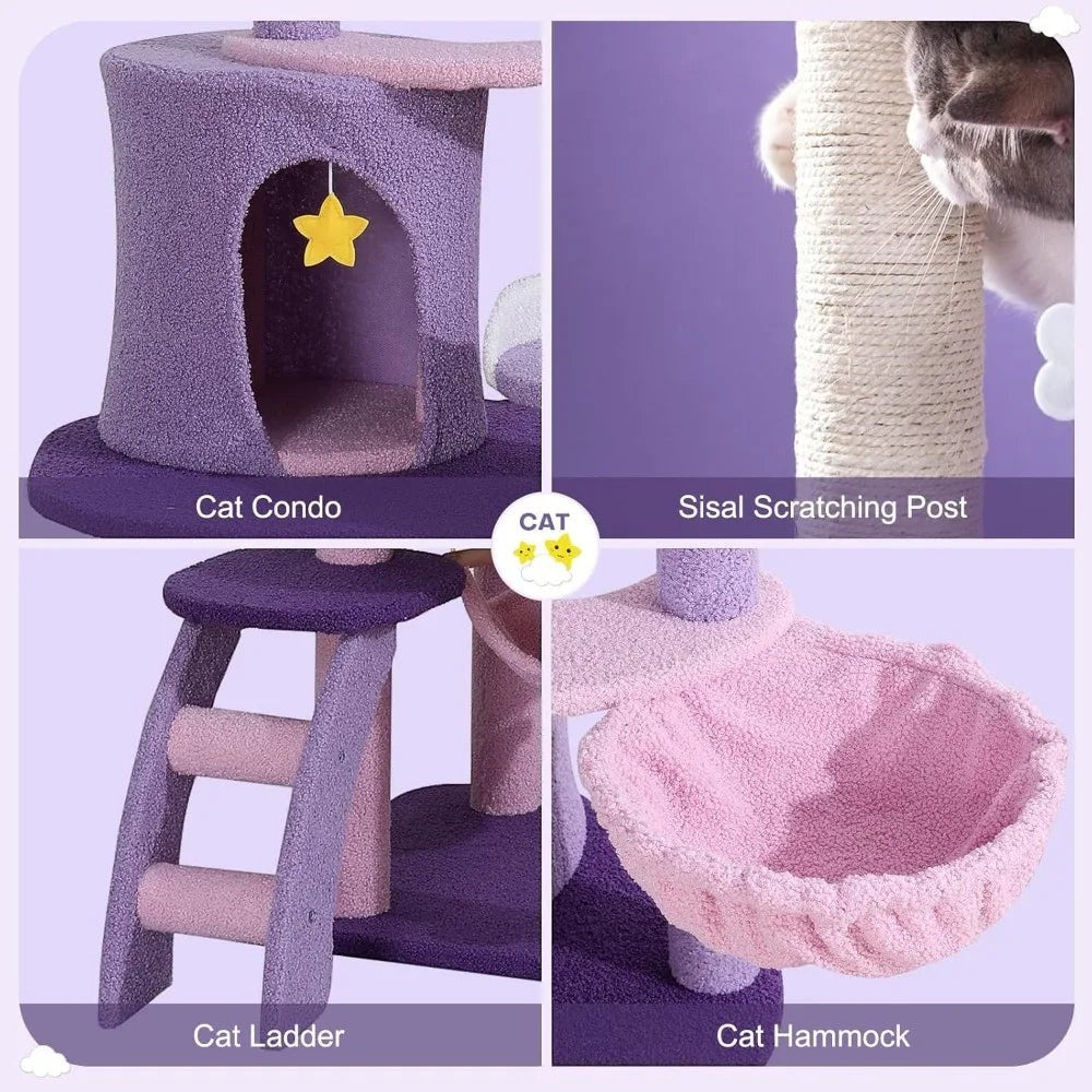 Cloud Cat Tree — 65" Multi-Level Tower with Condo & Hammock
