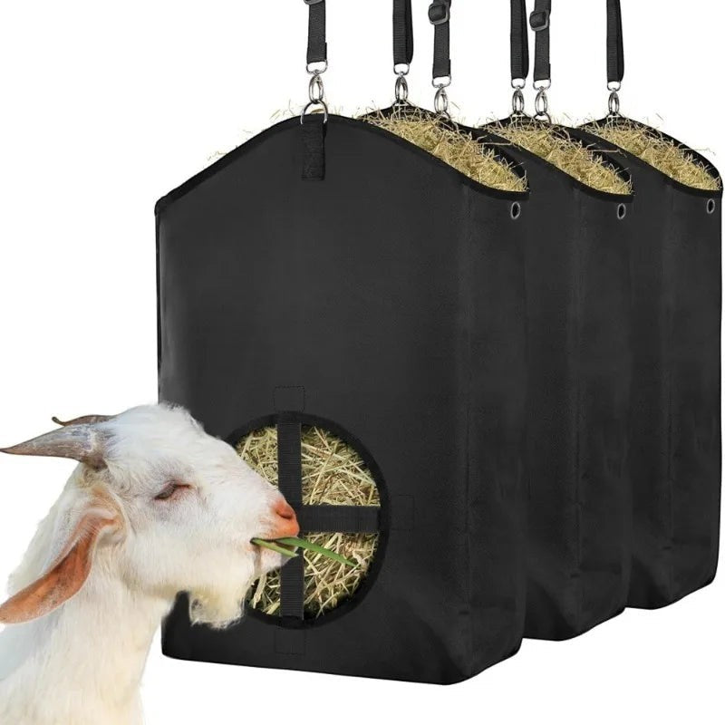 1pcs Goat Hay Feeder Bag Adjustable Slow Feed Hay Bag for Rabbits Horses Sheep Durable Hanging Animal Feeder