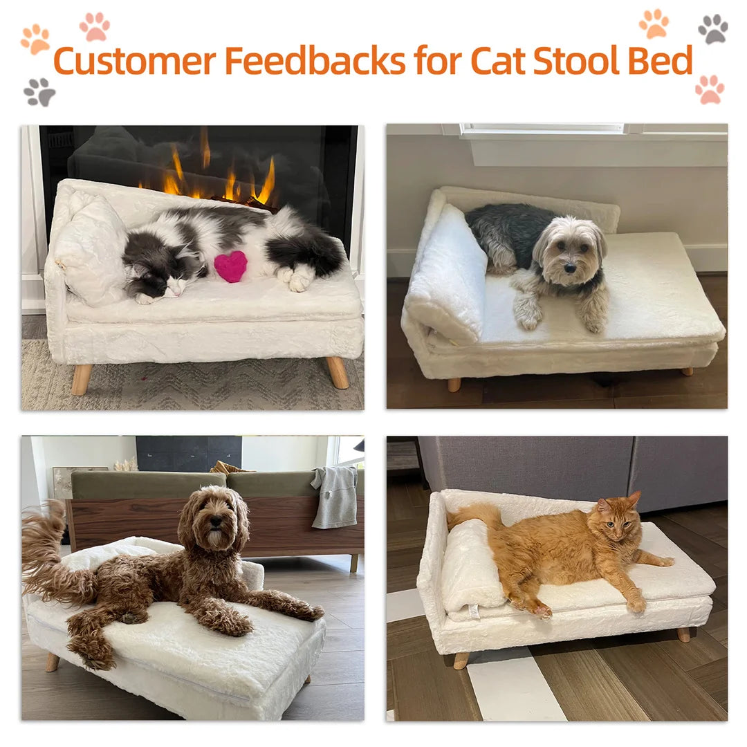 L-Shape Dog Sofa Bed Cat Cushion Stool Warm Nesting Couch with Rubber Wooden Legs Soft Comfortable Pet Furniture