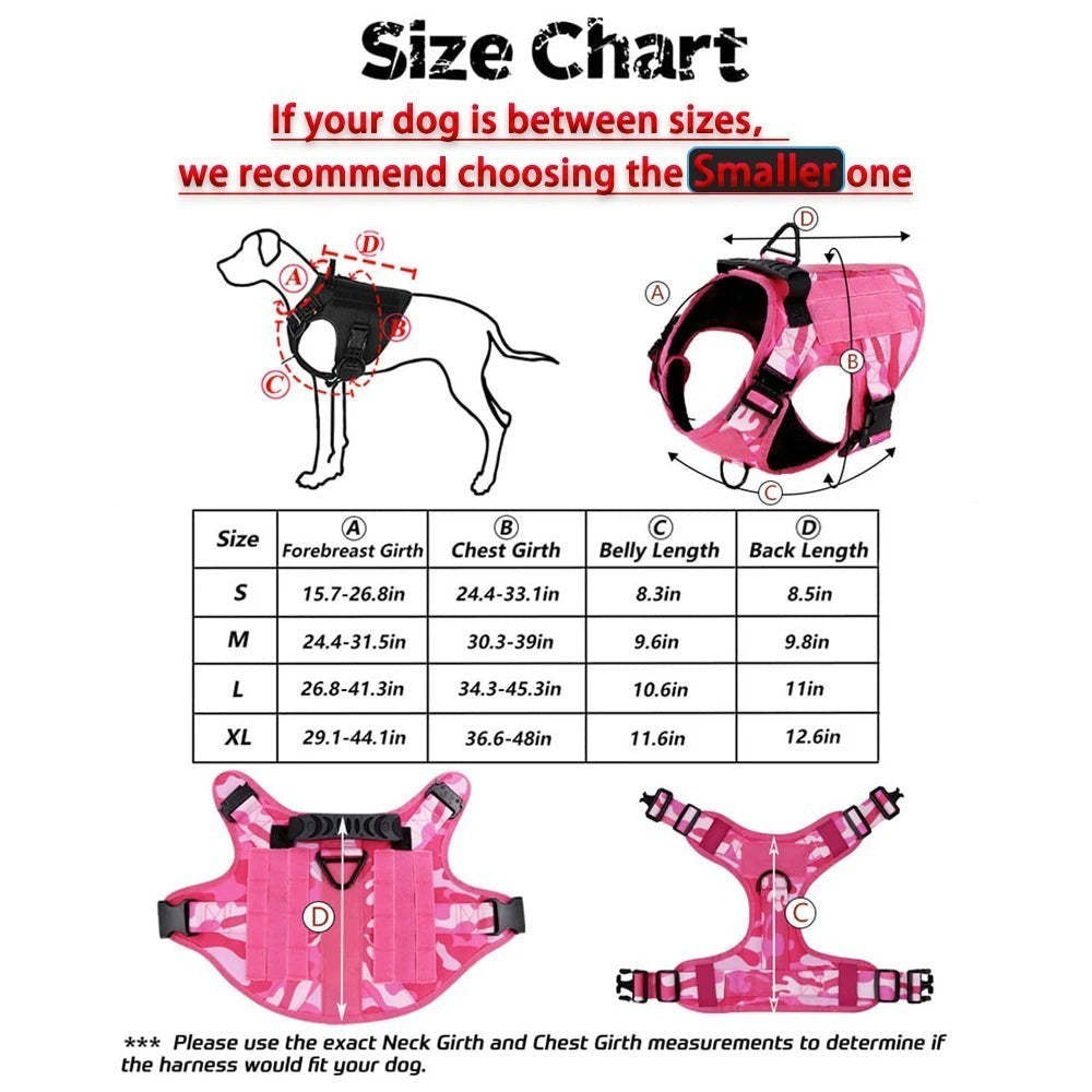 Military Pink Camouflage Dog Harness For Large Medium Dogs Harnesses Leash Adjustable Pet German Shepherd Tactical Training Vest