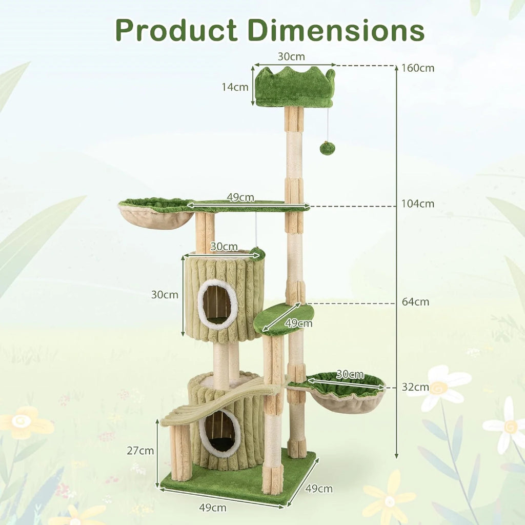 63 inch Tall Cat Tree,Multi-Level Aesthetic Stripped Cat Tower with Sisal Scratching Posts, 2 Condos,2 Side Baskets,and 2 Balls