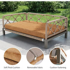 Indoor Wicker Dog Bed with Rattan Sofa, Cushion, and Pet Furniture - Brown, Large & Medium Sizes