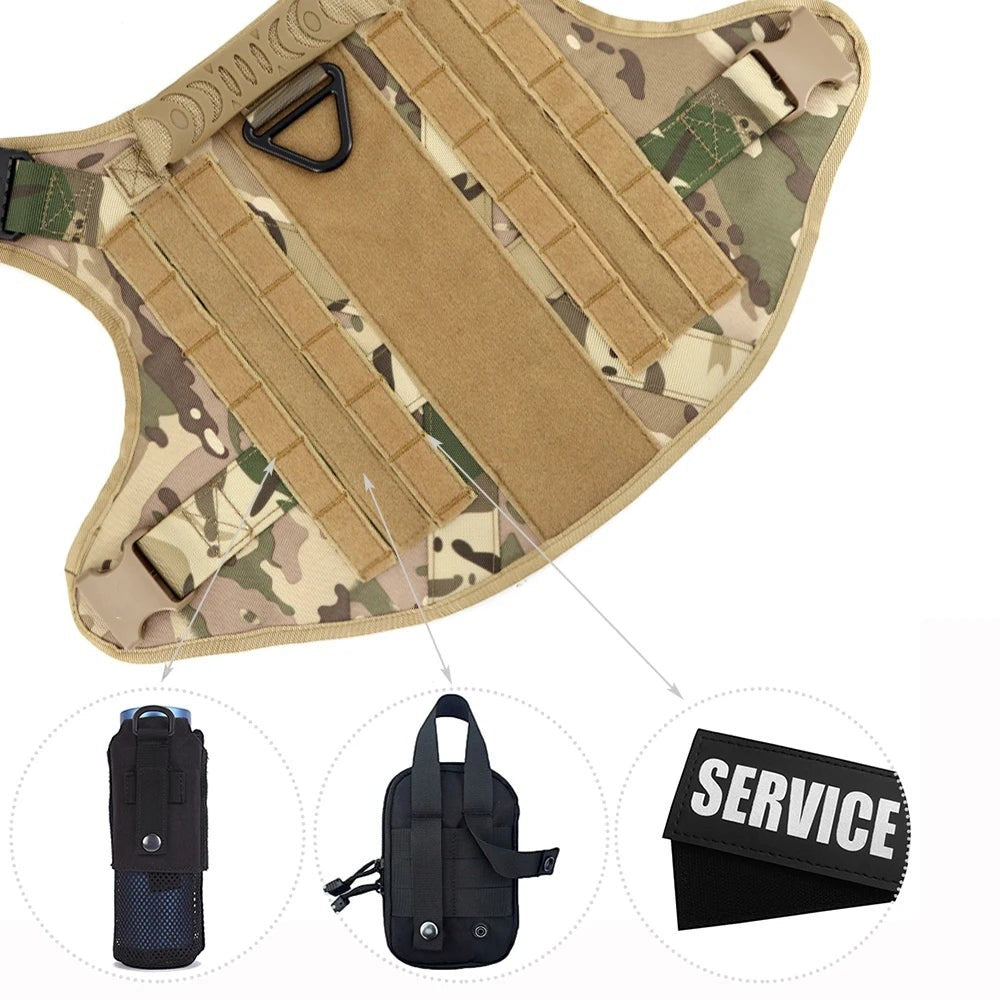 Tactical Dog Harness Heavy Duty Military No Pull Dog Harness Leash Set Adjustable Breathable Training Vest Comfort Top Handle Escape Proof for Large Dogs Malinois German Shepherd Outdoor Walking Hunting Camping Pet Accessory