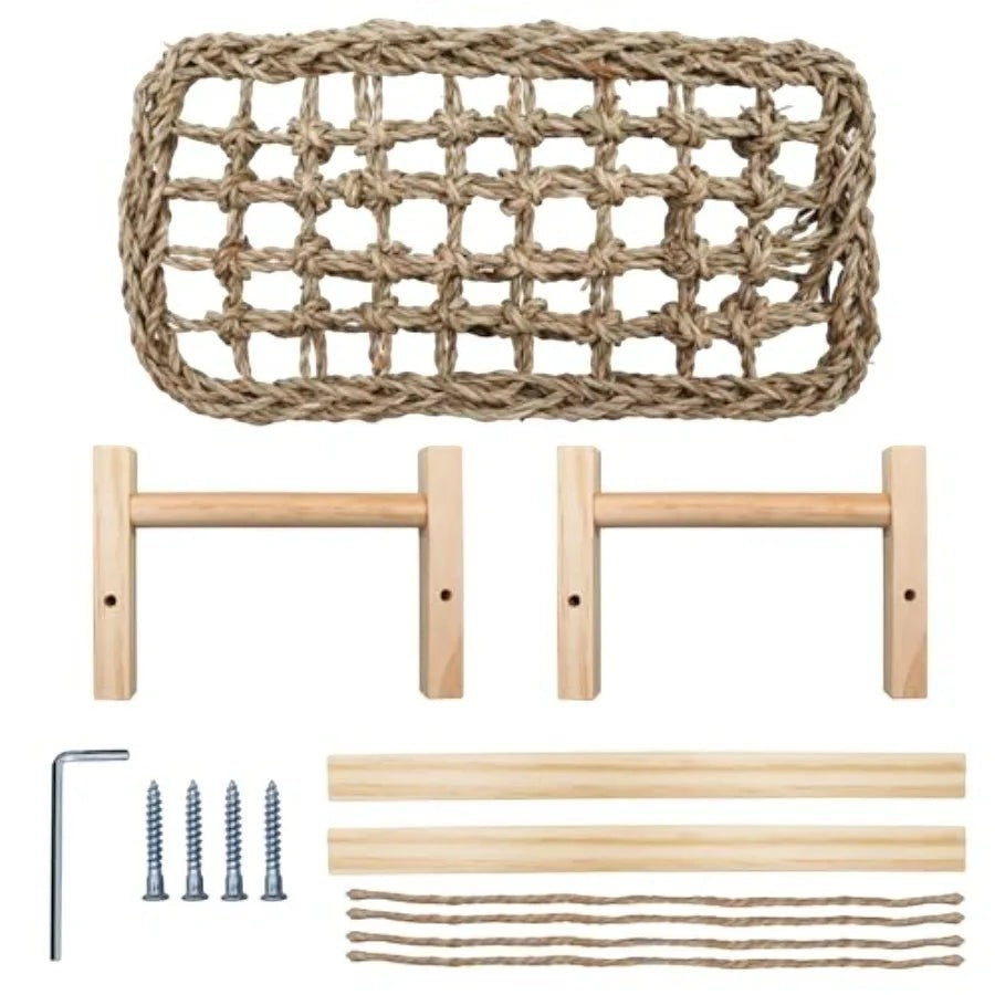 Bearded Dragon - Natural Wood and Seagrass Hammock, Reptile Tank Basking Platform Accessories for Leopard Gecko, Lizard, Frog