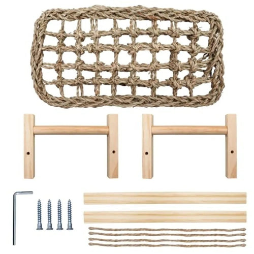 Bearded Dragon - Natural Wood and Seagrass Hammock, Reptile Tank Basking Platform Accessories for Leopard Gecko, Lizard, Frog