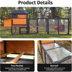 Large Wooden Chicken Coop with Nesting Boxes & Run Cage for 3-6 Chickens, Outdoor Hen House Poultry Hutch Rabbit Cage with No-Sl
