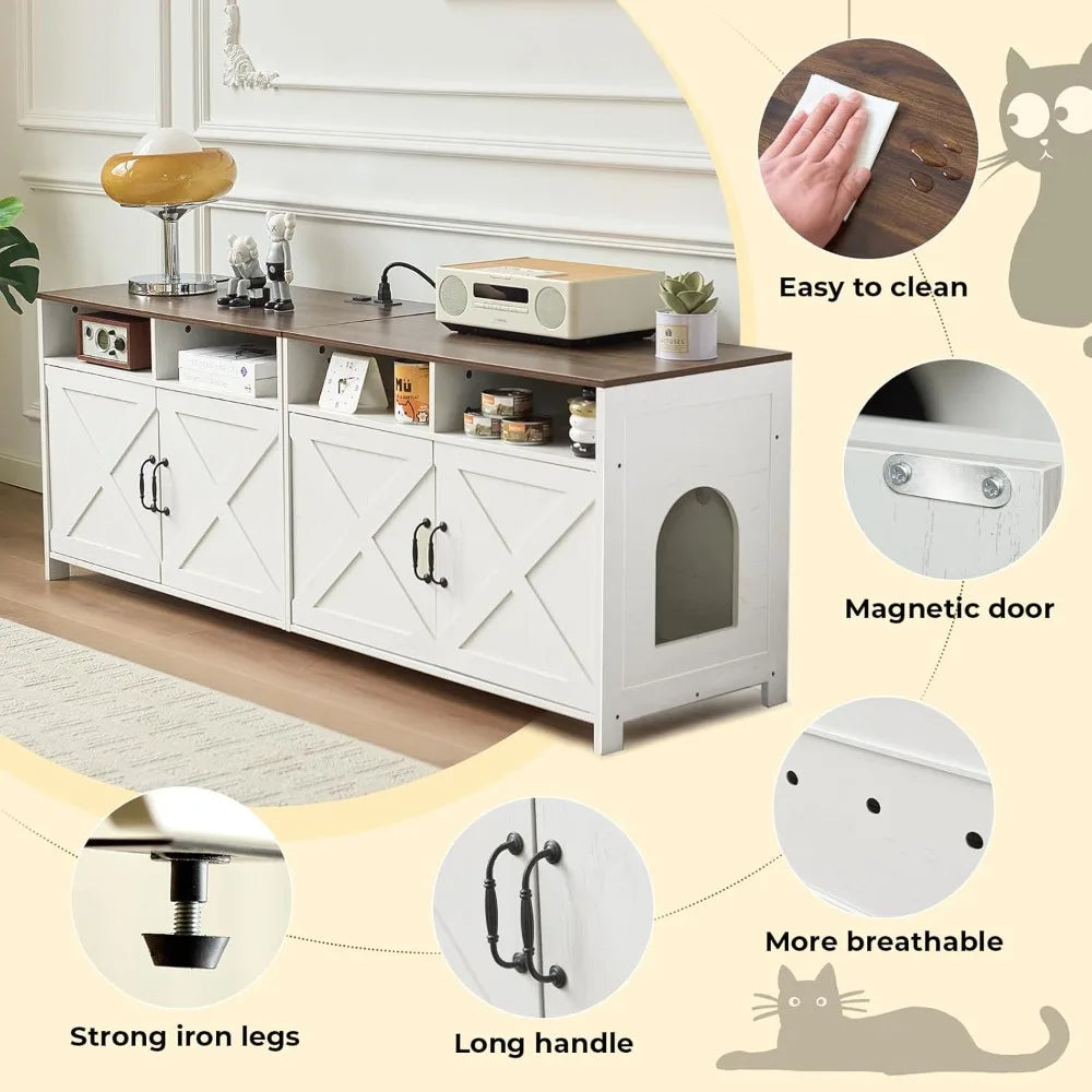 Amherst Double Litter Box Cabinet — Built-In Charging Station
