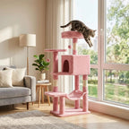 44 Inch Multi-Level Cat Tree Tower, Indoor Cat Condo with Soft Plush Hammock & Full Sisal Wrapped Scratching Posts，Pink