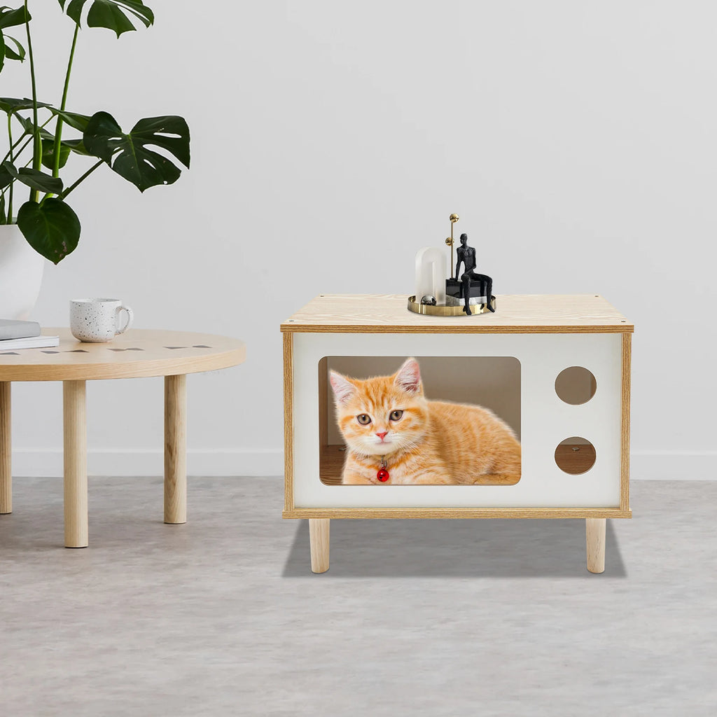 Marlowe Mid-Century Cat House — Solid Wood TV-Stand Silhouette