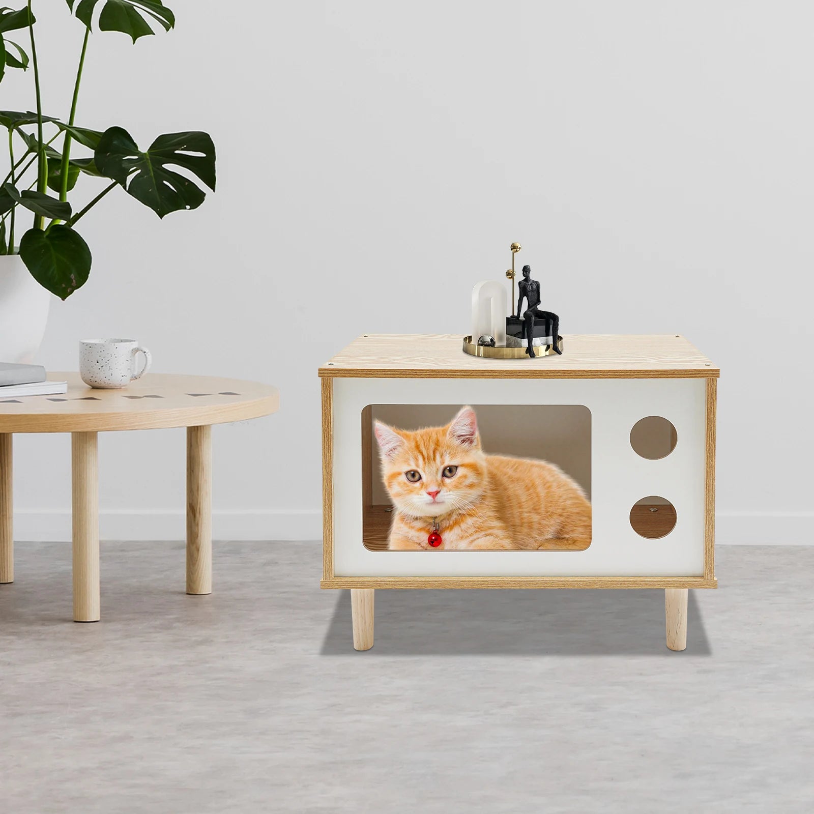 Marlowe Mid-Century Cat House — Solid Wood TV-Stand Silhouette