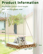 Cat Window Perch Hammock Bed for Indoor Cats, Large Handwoven PE Rattan Window Seat, 4 Suction Cups, Washable Cushion, 2.3 Inch Fence Shelf