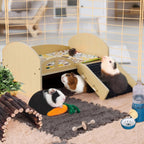 Guinea Pig Bed with Stable Stairs & Mat Wood Pet Toy Bed Reusable Multi-Level Guinea Pig Castle for Hamsters Bunny Chinchillas