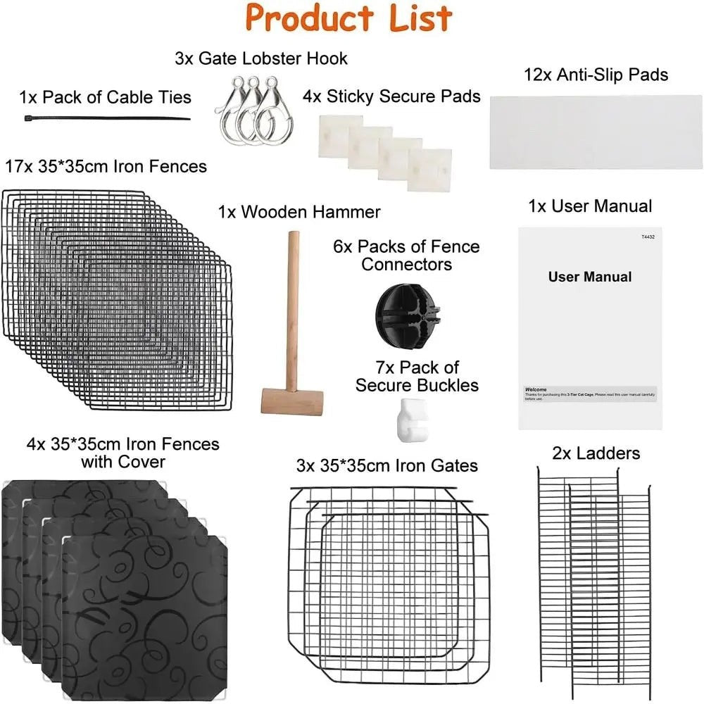 3-Tier Cat Cage & Playpen — Foldable Indoor Enclosure with Ladders