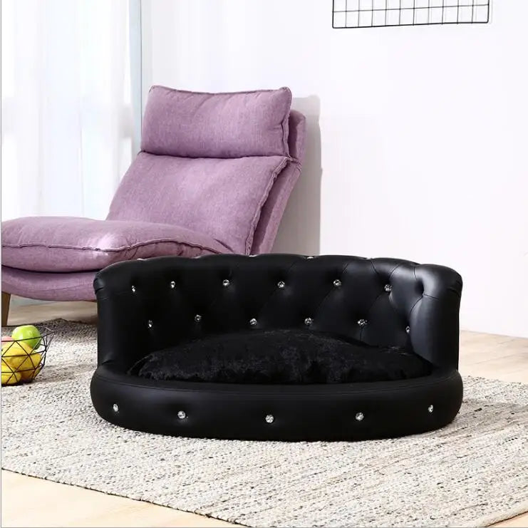 Ready to ship multi-colors luxury pet bed leather dog bed princess style cat sofa bed with diamond