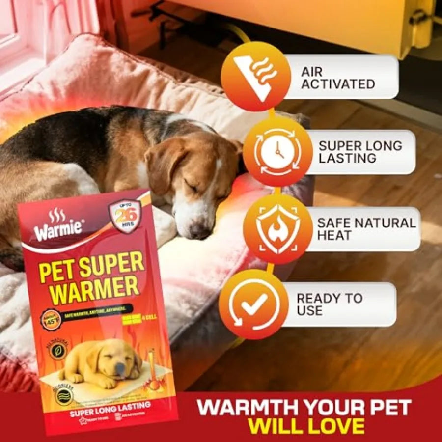 Super Warmer for Dogs and Cats Air‑Activated Pet Heat Packs Bigger and Wider for Bed and Crate Warmth All‑Natural, Odorless, St